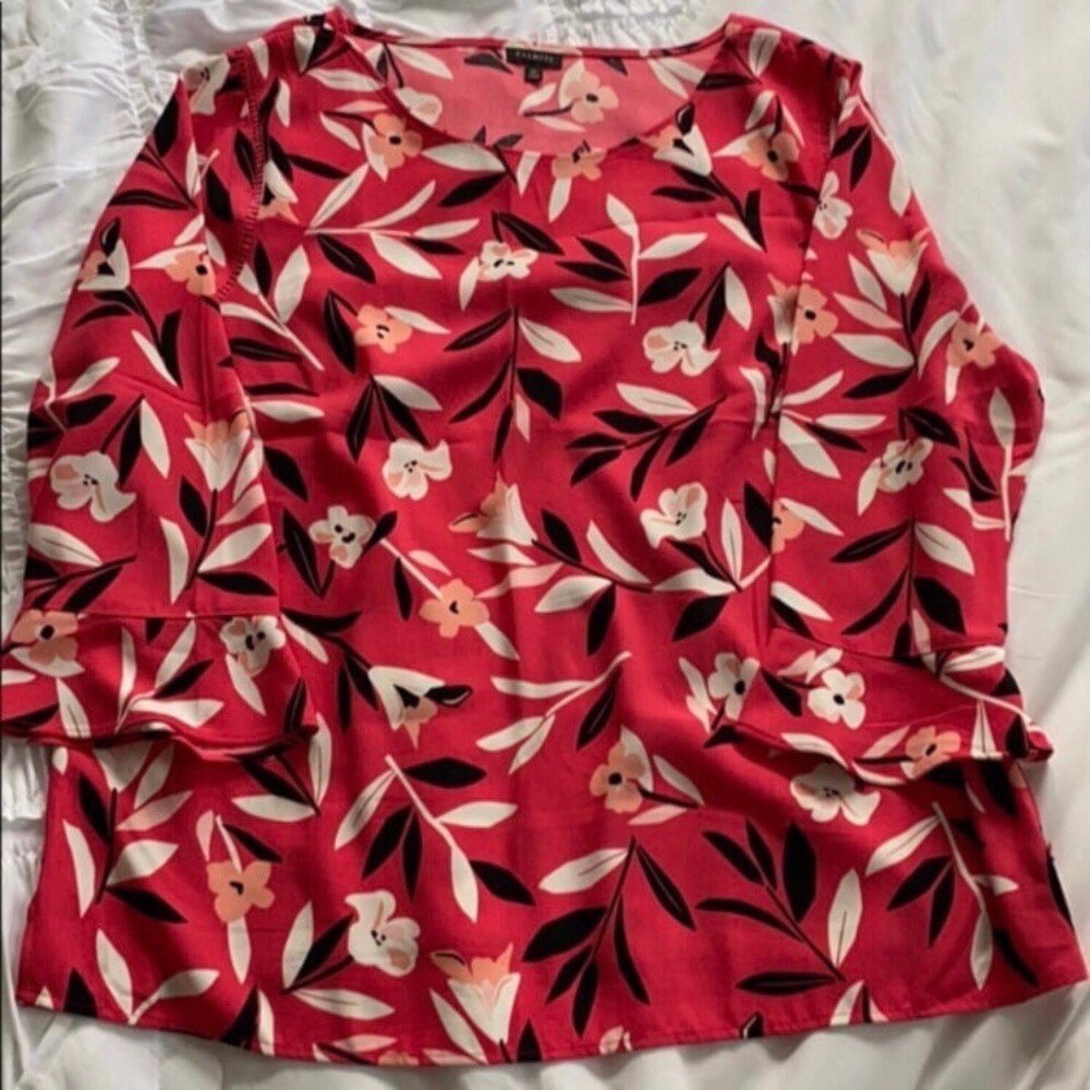 Talbots Red Floral Scoop Neck Tunic